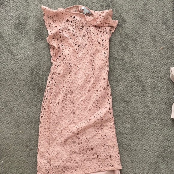 Lace Macys Peach Dress Appliques Scalloped-Edge Long Sleeves Peach Lace  Prom Dress